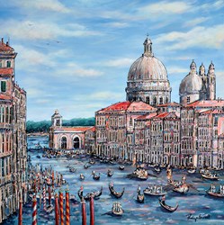 Regatta Storica, Venezia by Phillip Bissell - Original Painting on Box Canvas sized 35x35 inches. Available from Whitewall Galleries